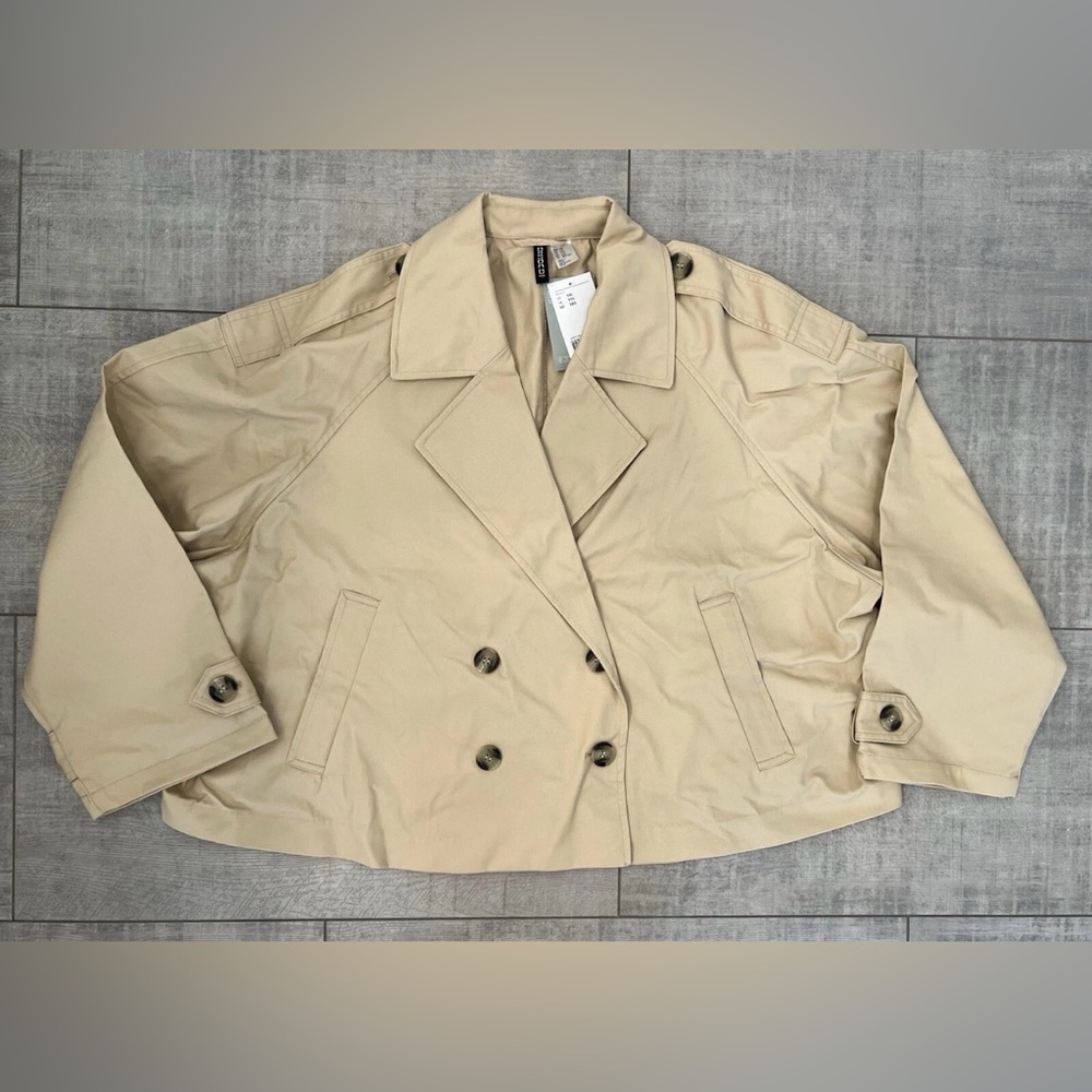 NWT Women’s H&M Divided Short Twill Pea Coat Beige Size 2X XXL & 3X XXXL